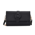 Black Solid Faux Leather Crossbody Wallet (7.87"x1.97"x4.72") with Shoulder Strap - Sticky add to cart bar