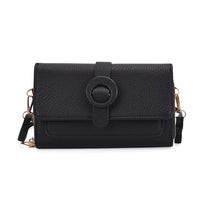 Black Solid Faux Leather Crossbody Wallet (7.87"x1.97"x4.72") with Shoulder Strap
