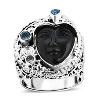 Sajen Silver Rainbow Obsidian Carved and Multi Gemstone 8.00 ctw Ring in Sterling Silver (Size 10.0)
