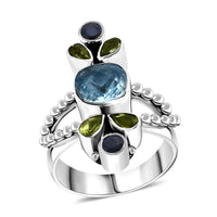 Sajen Silver Sky Blue Topaz, Multi Gemstone Ring in Sterling Silver (Size 9.0) 3.85 ctw