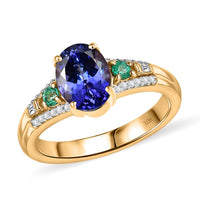 Luxoro AAA Tanzanite, Boyaca Colombian Emerald and Diamond I2 1.80 ctw Ocean Serenade Ring in 10K Yellow Gold (Size 6.0)
