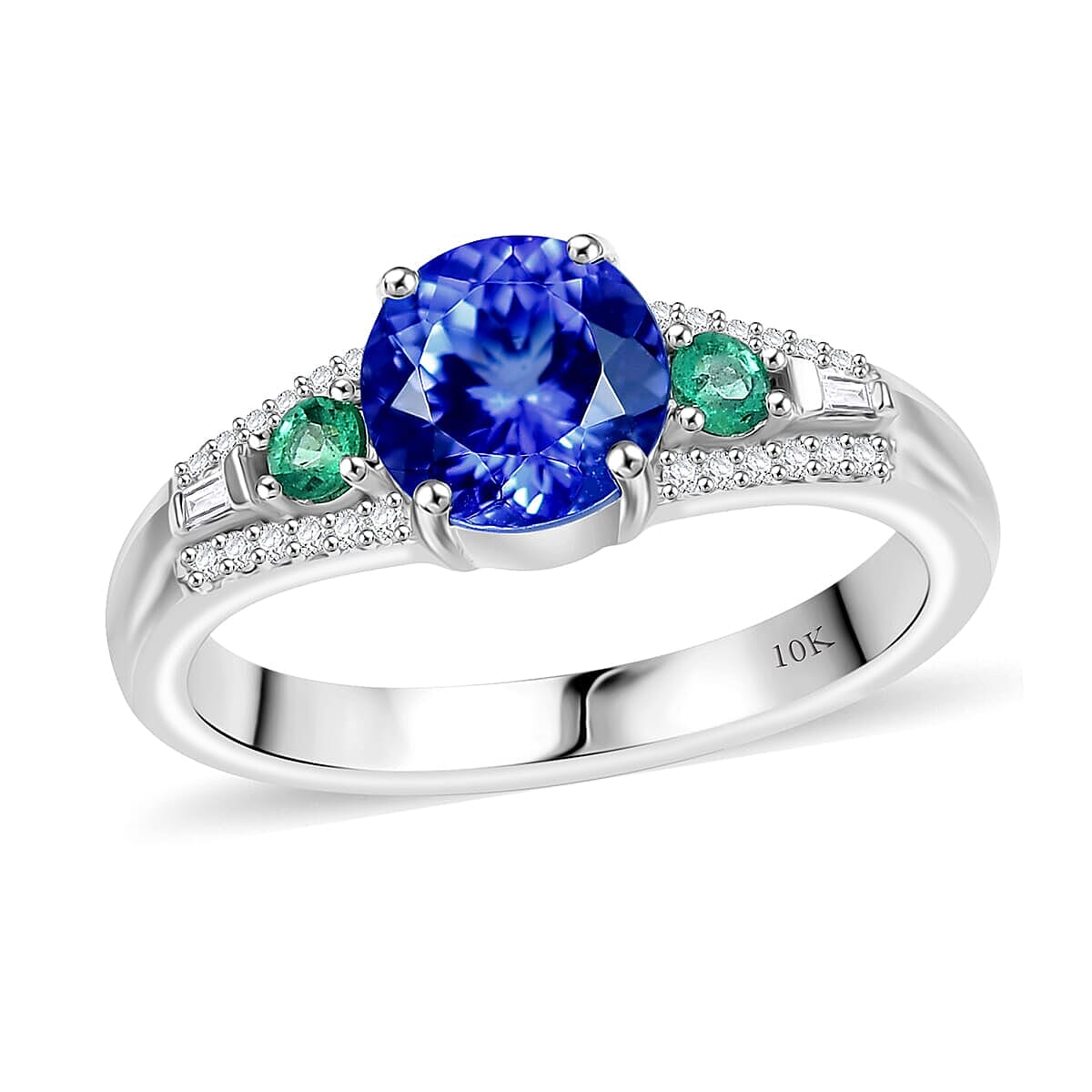 Luxoro AAA Tanzanite, Boyaca Colombian Emerald and Diamond I2 1.70 ctw Ocean Serenade Ring in 10K White Gold (Size 6.0)
