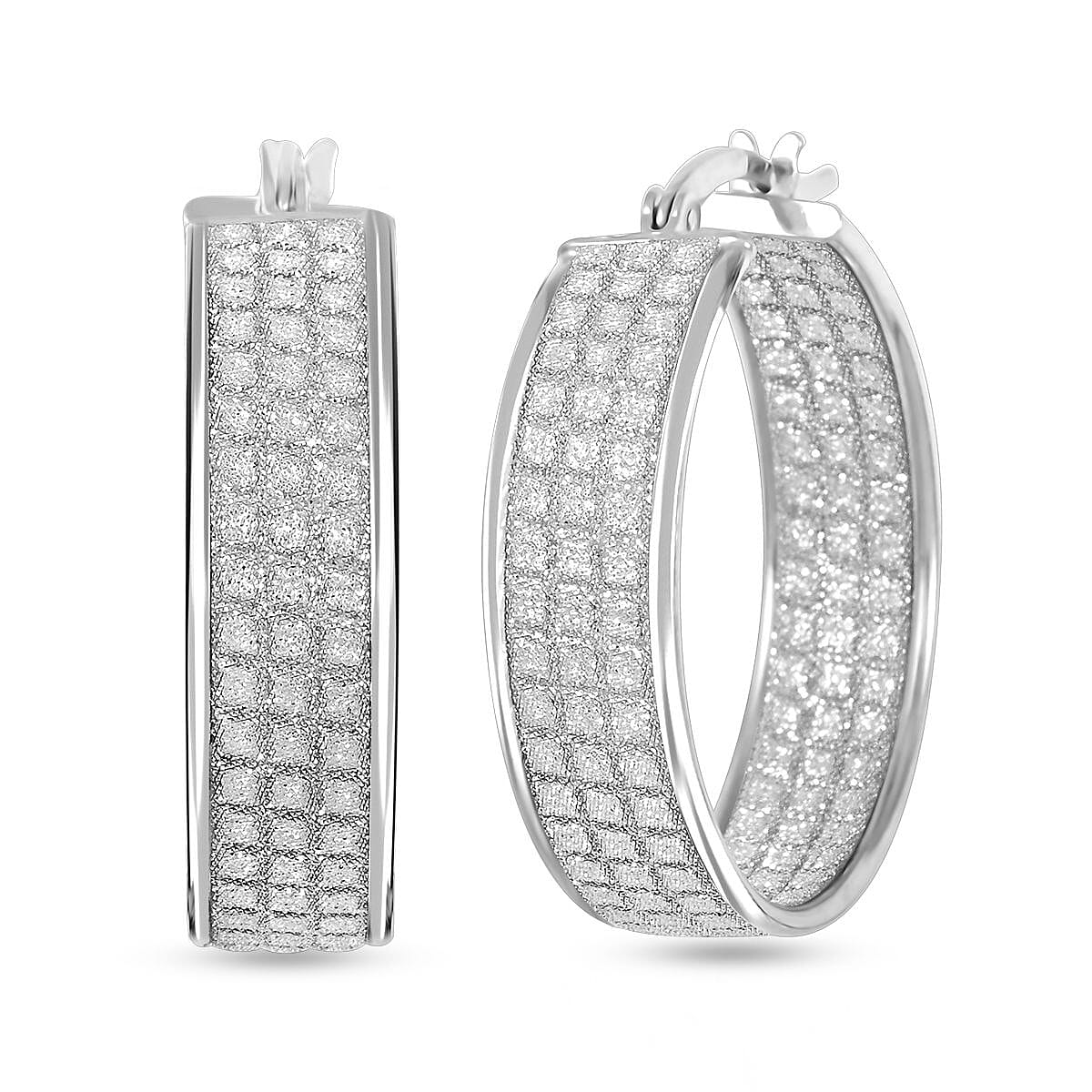 Rhodium Over Sterling Silver Earrings (4.10 g)