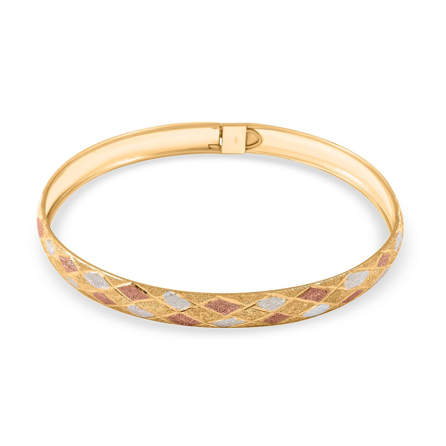 Diamond Cut Sandblasting Bangle Bracelet in 14K Rose Gold Over Sterling Silver (8.00 In) 4.10 Grams