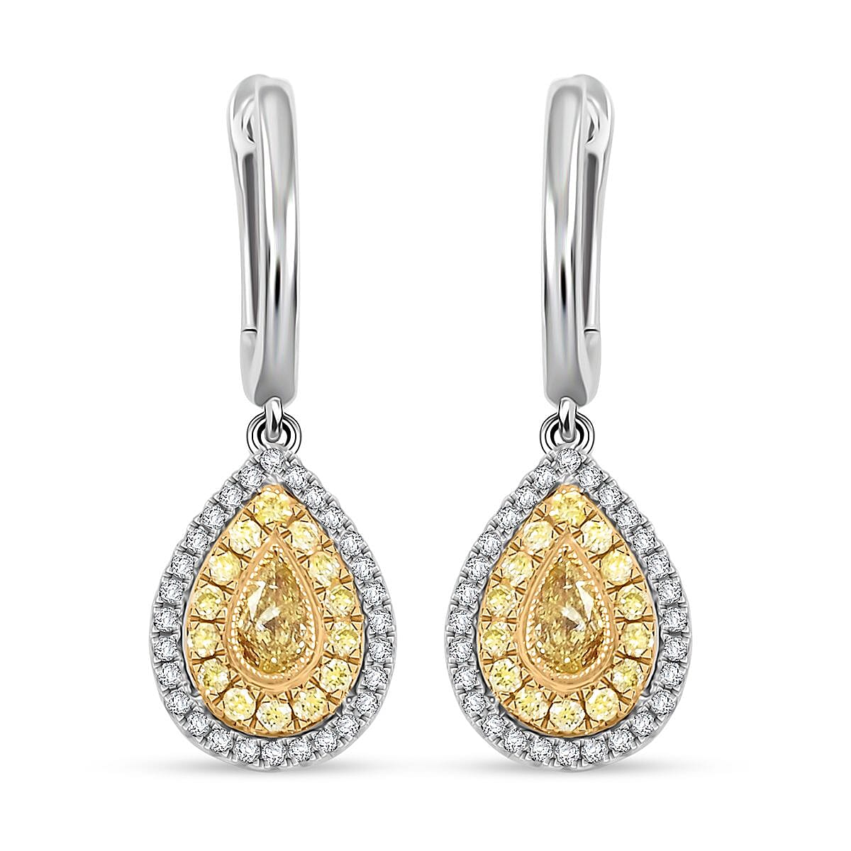 Modani Natural Yellow and White Diamond 0.67 ctw Earrings in 950 Platinum and 18K Yellow Gold 4.85 Grams