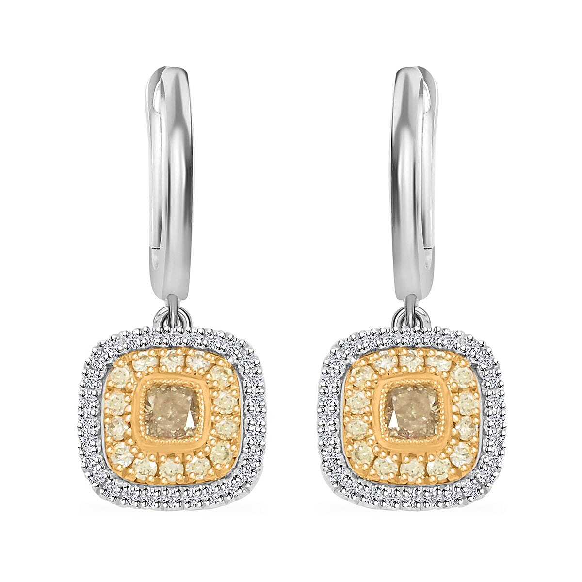 Modani Natural Yellow and White Diamond 0.69 ctw Earrings in 950 Platinum and 18K Yellow Gold 4.86 Grams