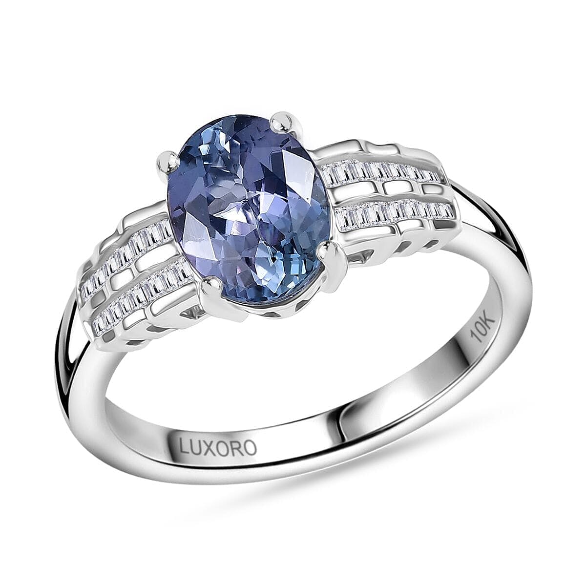 Luxoro 10K White Gold Premium Peacock Tanzanite, White Diamond Ring (Size 7.0) 2.00 ctw