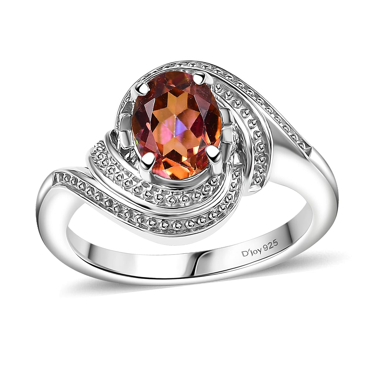 Ecstasy Mystic Topaz, White Zircon Bypass Ring in Rhodium Over Sterling Silver (Size 10.0) 1.50 ctw