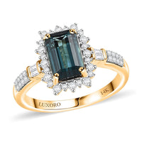 Luxoro 14K Yellow Gold AAA Pirineu Lagoon Tourmaline, Diamond (I2) Art Deco Halo Ring (Size 6.0) 2.40 ctw
