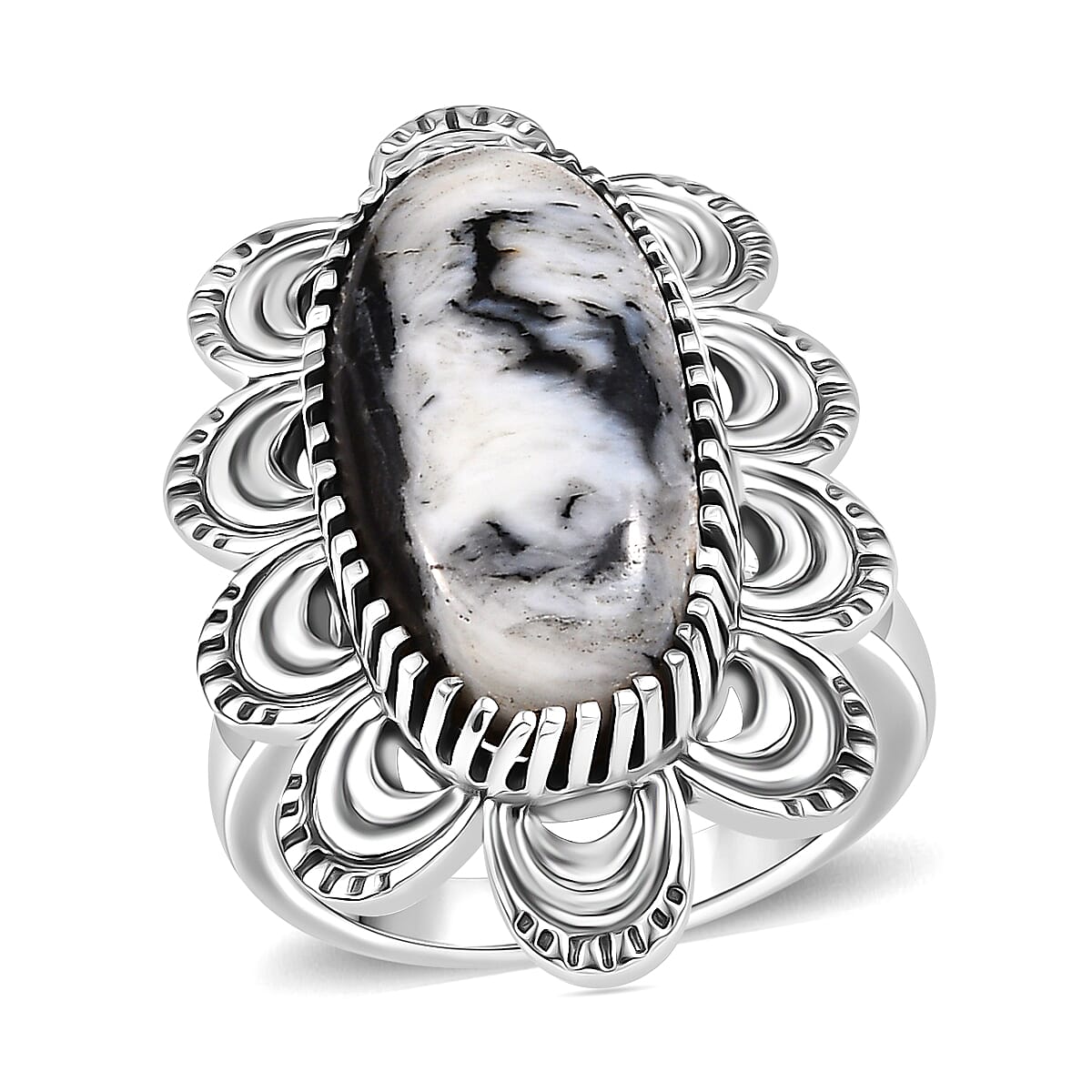 White Buffalo  Fancy Ring  Sterling Silver 8.50 ctw ,  Silver Wt. 6.5 g
