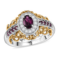 Radiant Ember Garnet and White Zircon 1.10 ctw Ring in 18K Vermeil YG and Rhodium Over Sterling Silver (Size  10.0)