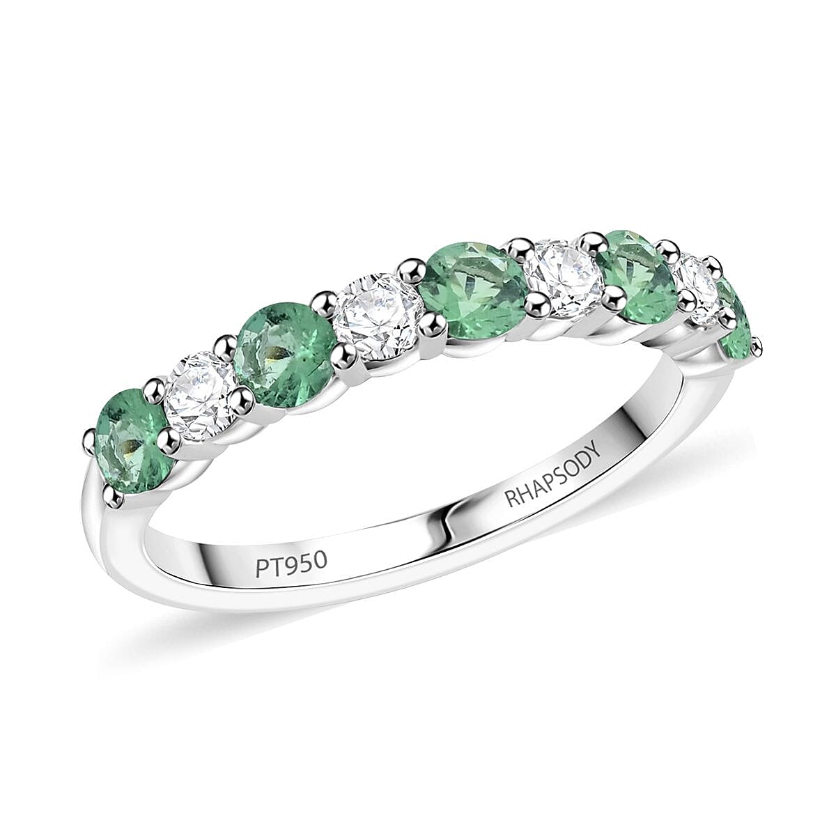 Rhapsody  950 Platinum  AAAA  Colombian Emerald   White Diamond  VS Ring 1.05 ctw ,  Platinum Wt. 4.22 g