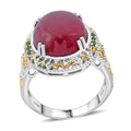 Niassa Ruby (FF) and Chrome Diopside 15.15 ctw Ring in Vermeil YG and Rhodium Over Sterling Silver (Size 10.0) - Sticky add to cart bar