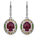 Niassa Ruby (FF) and Chrome Diopside 6.40 ctw Royal Bloom Earrings in Vermeil YG and Rhodium Over Sterling Silver - Sticky add to cart bar
