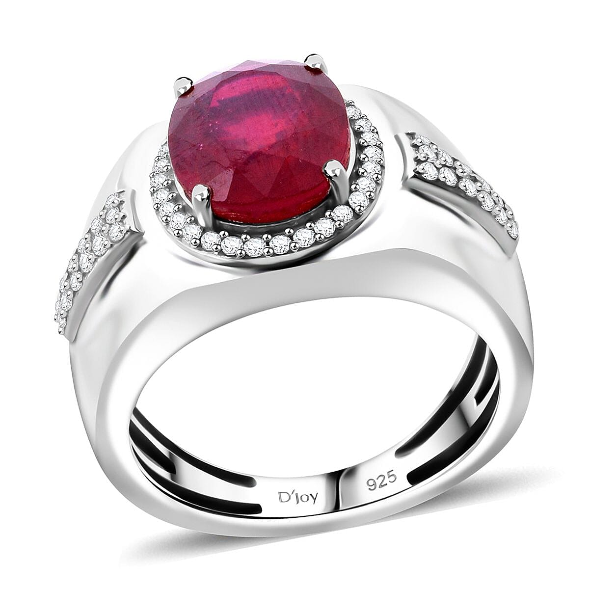 Fissure Filled Ruby ,  Moissanite  Ring in Rhodium Overlay Sterling Silver 5.51 ctw ,  Silver Wt. 9 g