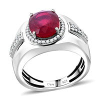 Fissure Filled Ruby ,  Moissanite  Ring in Rhodium Overlay Sterling Silver 5.51 ctw ,  Silver Wt. 9 g