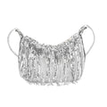 Silver Faux Leather and Sequin Timeless Fringe Crossbody Bag (9"x2.5"x7.09") with Shoulder Bag - Sticky add to cart bar