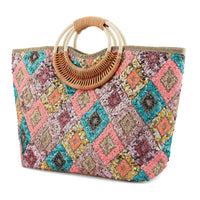 Multi Color Rhombus Pattern Sequin and Polyester Tote Bag