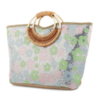 Silver with Multi Color Flower Pattern Sequin and Polyester Tote Bag