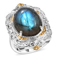 Karis Malagasy Labradorite Solitaire Ring in 18K YG Plated and Platinum Bond (Size 10.0) 12.25 ctw - Sticky add to cart bar