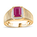 AAA Royal Ruby, White Diamond Mens Ring in 18K Vermeil YG Over Sterling Silver (Size 10.0) 2.50 ctw - Sticky add to cart bar