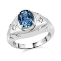 Freedom Blue Mystic Topaz ,  White Zircon  Solitaire Ring in Rhodium Overlay Sterling Silver 3.01 ctw - Sticky add to cart bar