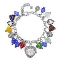 Strada Multi Color Glass and Blue Color Resin Japanese Movement Bracelet Watch in Rosetone