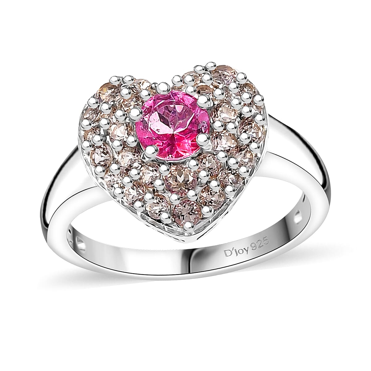 Pink Mystic Topaz and Signity Complexion Topaz 1.65 ctw Heart Ring in Rhodium Over Sterling Silver