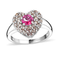 Pink Mystic Topaz and Signity Complexion Topaz 1.65 ctw Heart Ring in Rhodium Over Sterling Silver