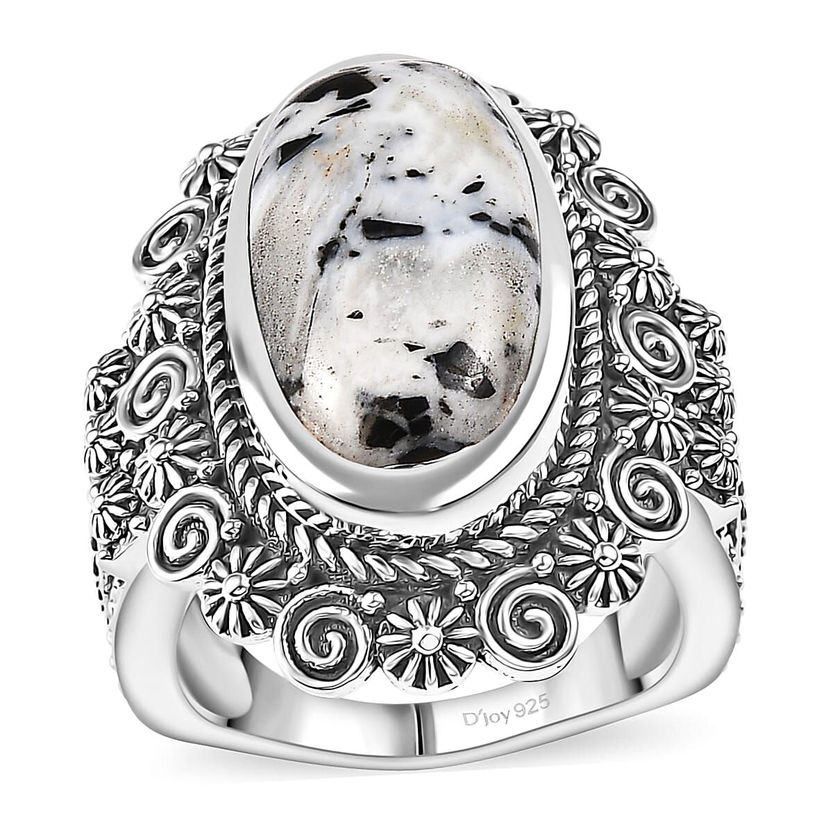 White Buffalo  Fancy Ring  Sterling Silver 9.00 ctw ,  Silver Wt. 9.5 g