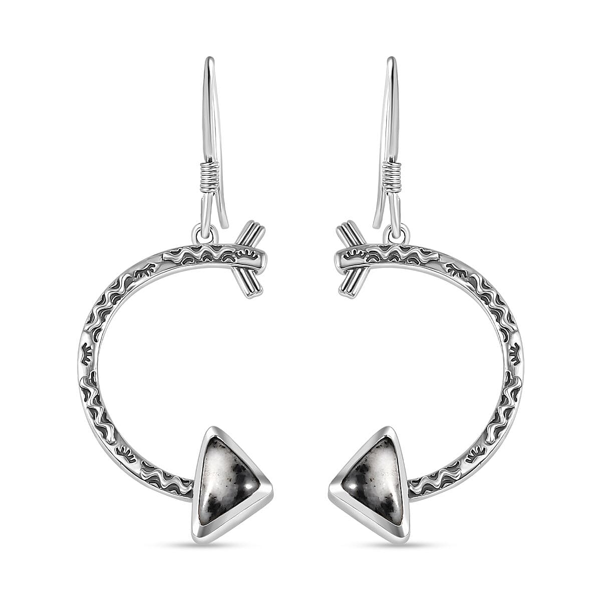 D'Joy Artisan Crafted White Buffalo 3.20 ctw Crescent Moon and Arrow Earrings in Sterling Silver