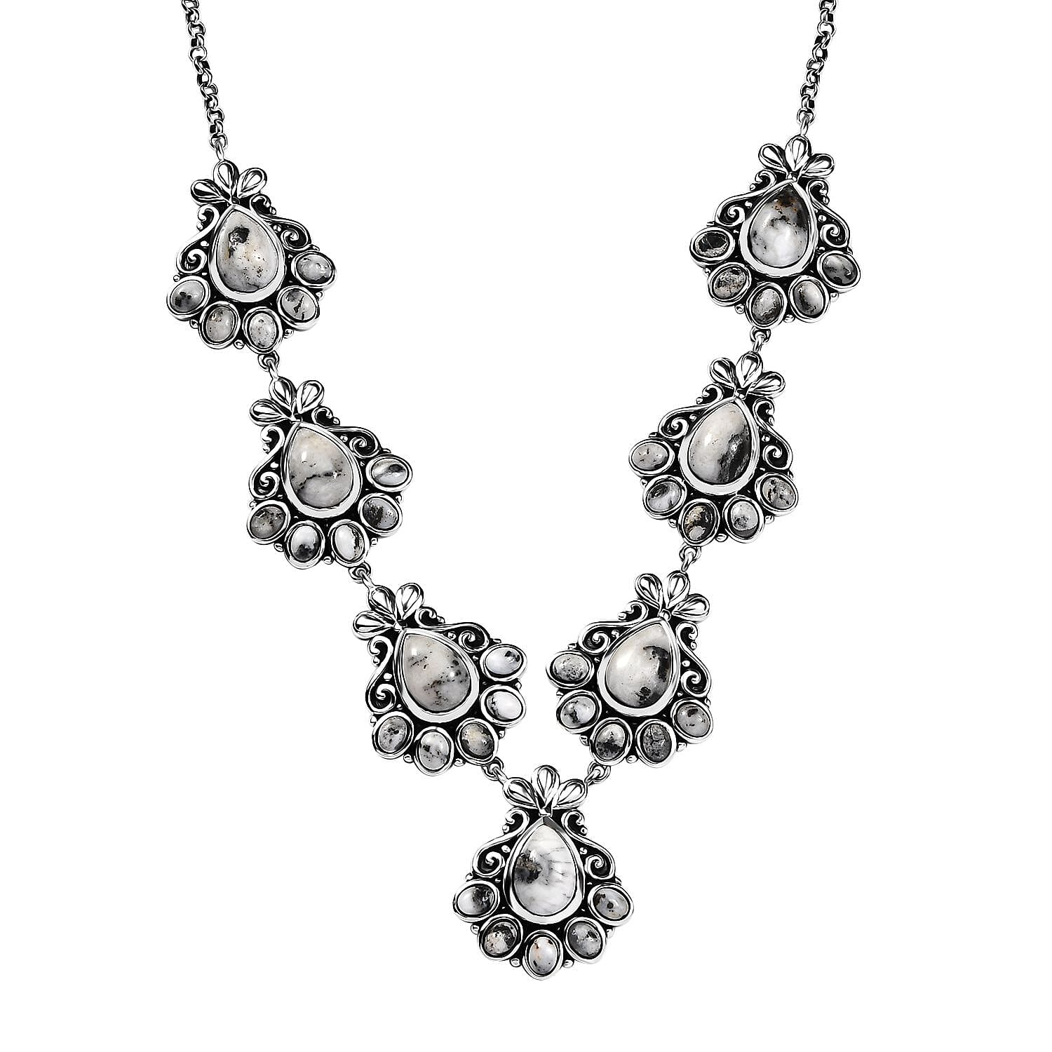 D'Joy Artisan Crafted White Buffalo 20.65 ctw Necklace in Sterling Silver 18 Inches
