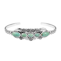 D'Joy Artisan Crafted Royston Turquoise 8.25 ctw Leaf Cuff Bracelet in Sterling Silver (7.25 In)