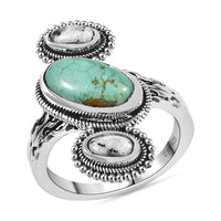 Artisan Crafted Royston Turquoise, White Buffalo Ring in Sterling Silver (Size 10.0) 3.10 ctw