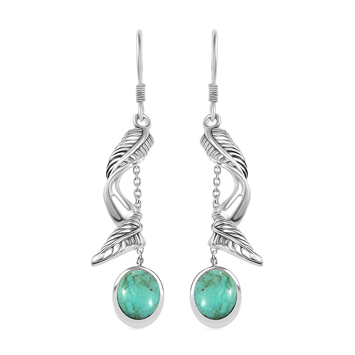 D'Joy Artisan Crafted Royston Turquoise 4.40 ctw Leaf Earrings in Sterling Silver