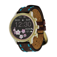 Wrangler Round Goldtone Smartwatch with Brown Floral Pattern Teal Strap
