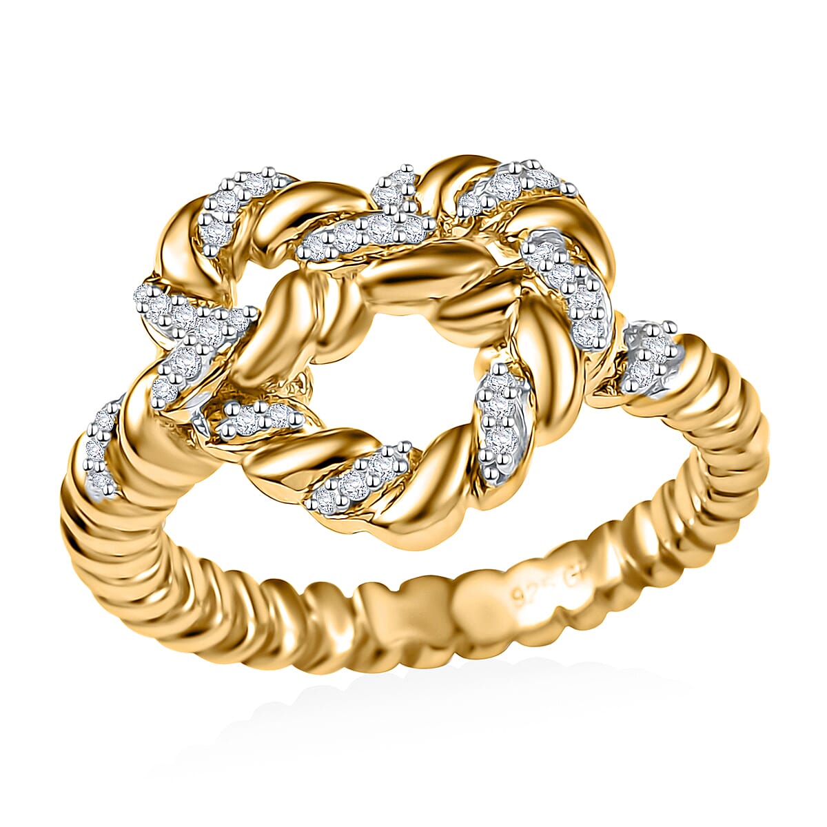 Epic Deal GP Amore Collection Diamond Love Knot Ring in 18K Vermeil YG Over Sterling Silver (Size 10.0) (Del. in 8-10 Days) 0.20 ctw