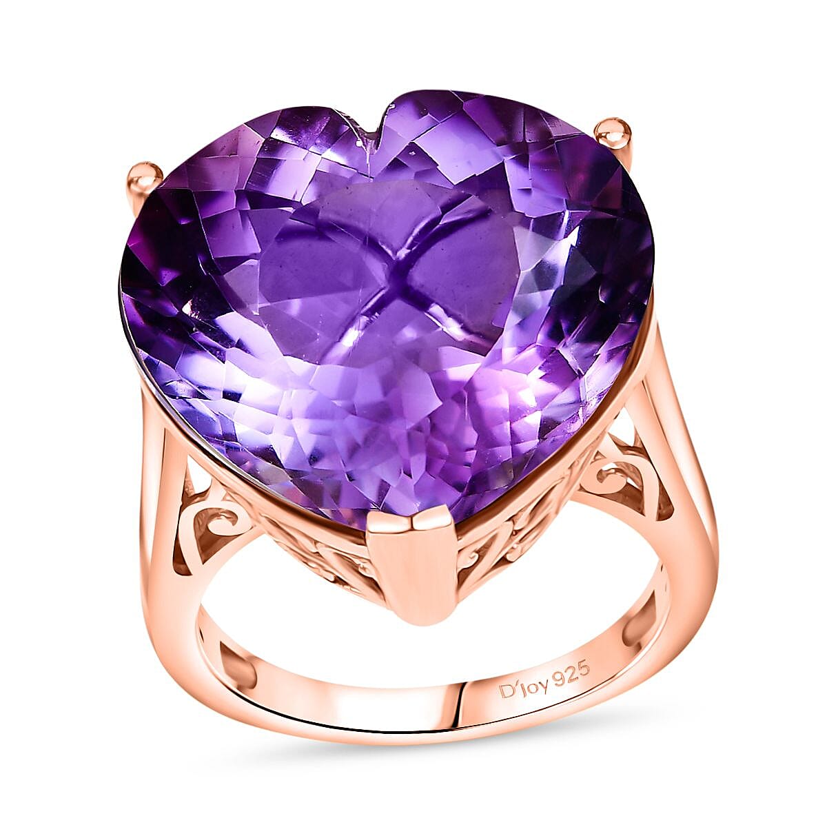 Rose De France Amethyst Heart Ring in 18K Vermeil RG Over Sterling Silver (Size 10.0) 25.00 ctw