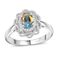 Mercury Mystic Topaz, White Zircon Ring in Rhodium Over Sterling Silver (Size 11.0) 1.00 ctw