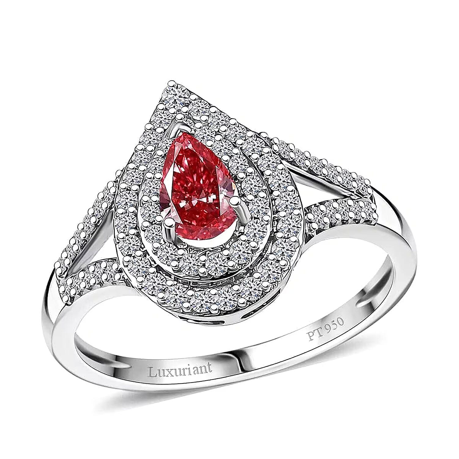 SGL Certified 950 Platinum Luxuriant Lab Grown Pink Diamond (VS) Teardrop Ring (Size 6.0) (Del. in 8-10 Days) 1.00 ctw