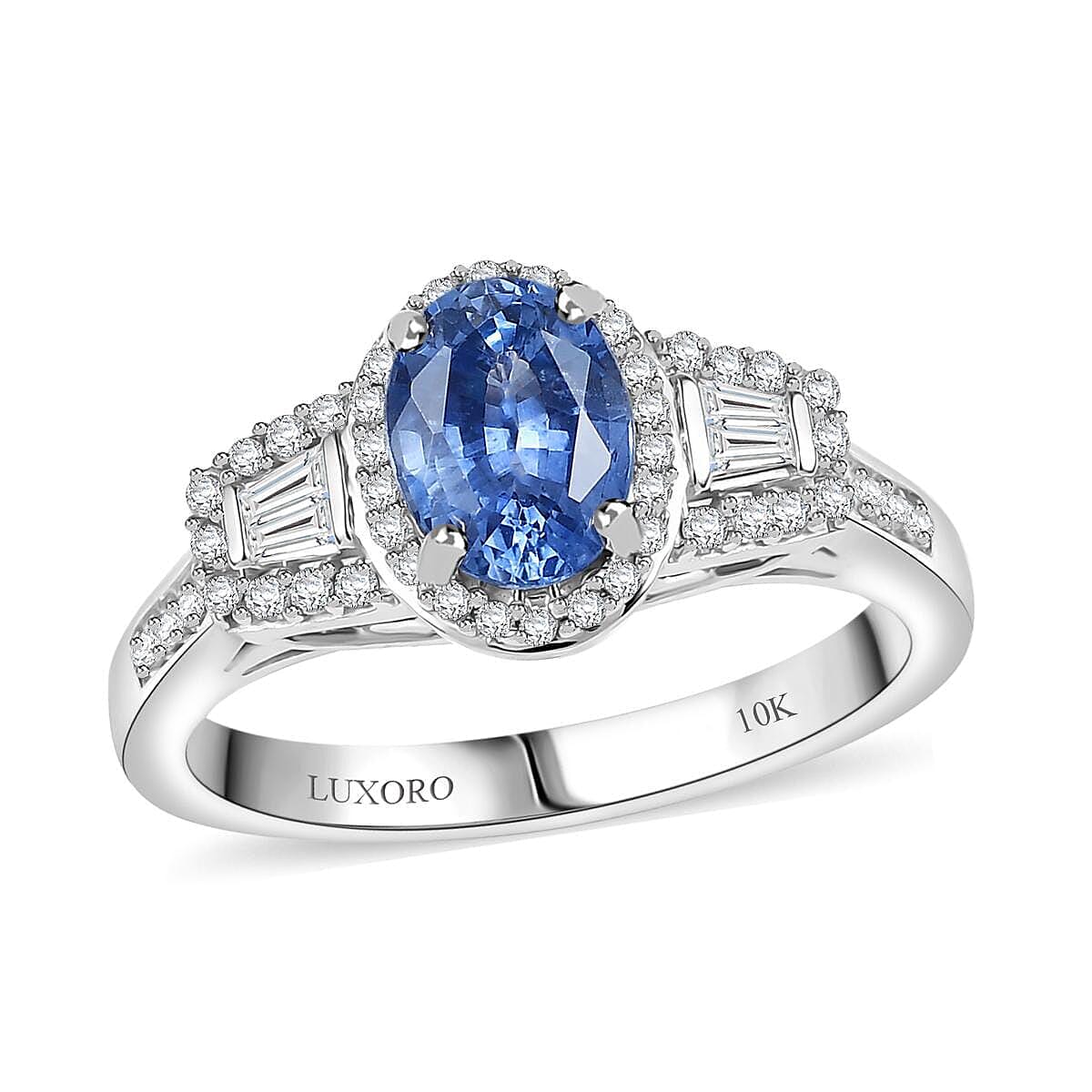 Luxoro 10K White Gold AAA Ceylon Sapphire, Padparadscha Sapphire and White Diamond (I2) (0.35 cts) Ring (Size 10.0) 1.50 ctw