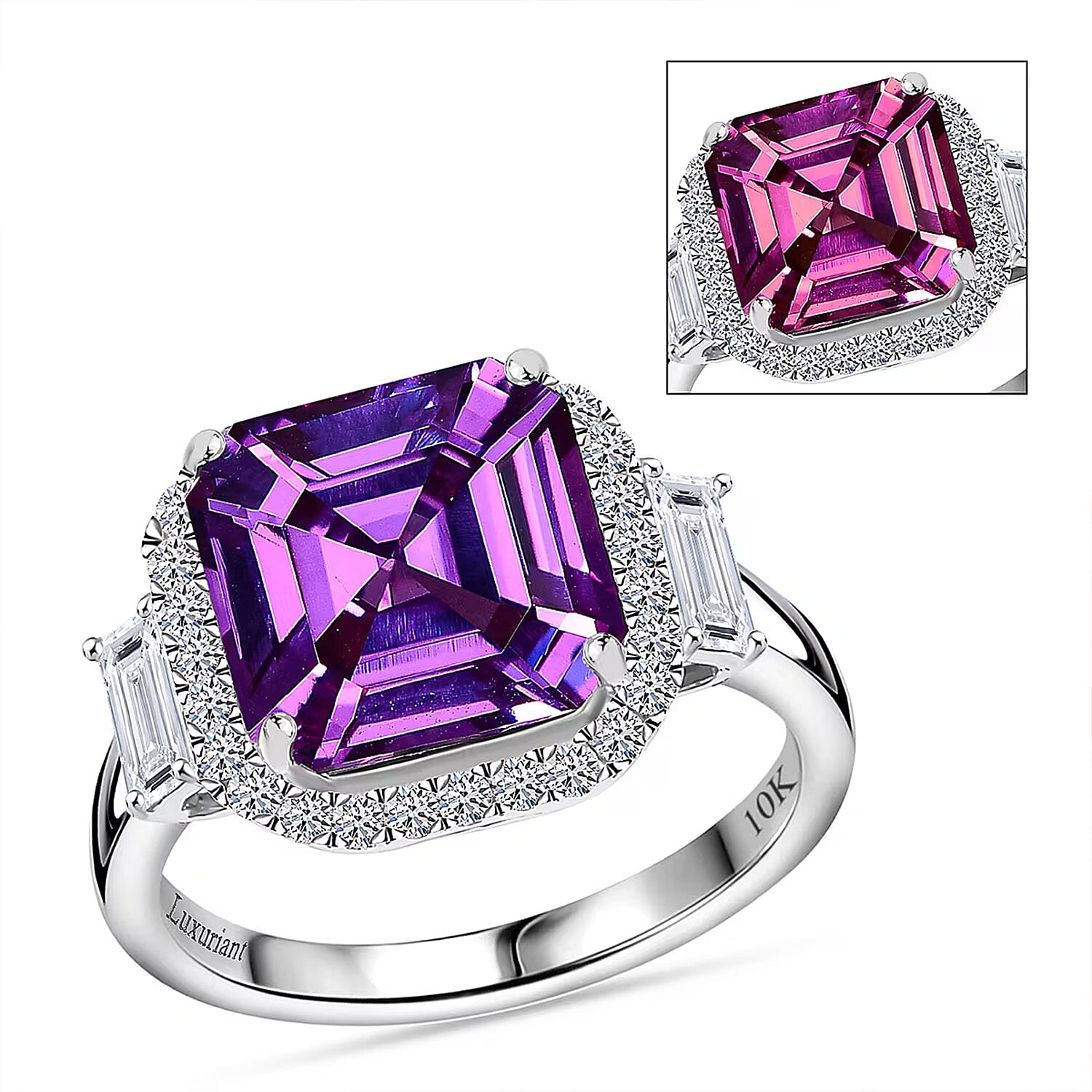 Certified & Appraised Luxuriant AAA Lab Grown Purple Sapphire and E-F VS Lab Grown Diamond 7.16 ctw Ring in 10K White Gold (Size 10.0)