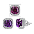 Certified & Appraised Luxuriant AAA Asscher Cut Lab Grown Purple Sapphire and E-F VS Lab Grown Diamond 5.16 ctw Earrings in 10K White Gold - Sticky add to cart bar