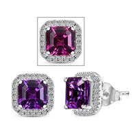 Certified & Appraised Luxuriant AAA Asscher Cut Lab Grown Purple Sapphire and E-F VS Lab Grown Diamond 5.16 ctw Earrings in 10K White Gold