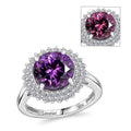 Certified & Appraised Luxuriant AAA Lab Grown Purple Sapphire and E-F VS Lab Grown Diamond 6.01 ctw Double Halo Ring in 10K White Gold - Sticky add to cart bar