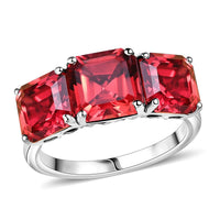 Certified & Appraised Luxuriant 10K White Gold AAA Asscher Cut Lab Grown Padparadscha Sapphire 3 Stone Ring 8.00 ctw