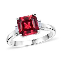 Certified & Appraised Luxuriant 10K White Gold AAA Asscher Cut Lab Grown Padparadscha Sapphire and E-F VS Lab Grown Diamond 3.59 ctw Ring