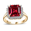 Certified & Appraised Luxuriant 10K Yellow Gold AAA Asscher Cut Lab Grown Padparadscha Sapphire, E-F VS Lab Grown Diamond 6.89 ctw Ring - Sticky add to cart bar