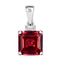 Certified & Appraised Luxuriant AAA Asscher Cut Lab Grown Padparadscha Sapphire and E-F VS Lab Grown Diamond 3.52 ctw Pendant Necklace (18 Inches) in 10K White Gold
