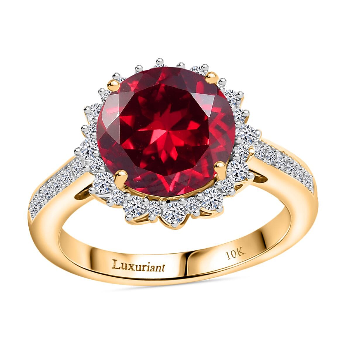 Certified & Appraised Luxuriant AAA Lab Grown Padparadscha Sapphire and E-F VS Lab Grown Diamond 5.50 ctw Ring in 10K Yellow Gold